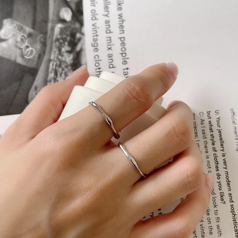 

Women Simple Jewelry Irregular Sterling Silver Geometric Ring Polished S925 Silver Stack Rings