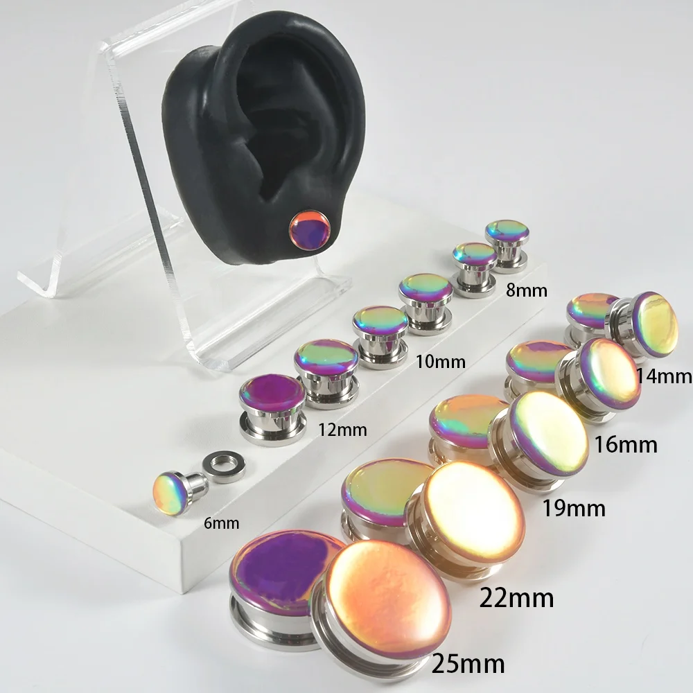 

Surgical Steel Purple Flash Film Glitter Gem Ear Plug Earrings Gauges Ear Tunnel Expander Ear Stretcher Piercing Jewelry 6-25mm