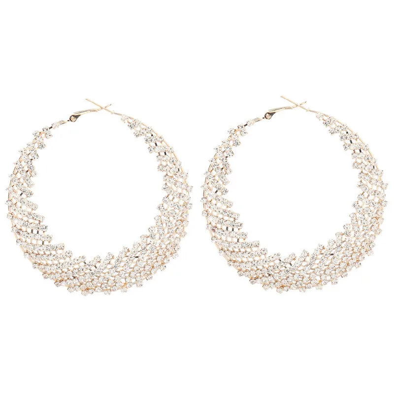 

Manufacture Mesh Chunky Hoop Earrings Hollow Exaggerated Shinning Earring Diamond Rhinestone Circle Round Earring for Women 2021, Silver & gold
