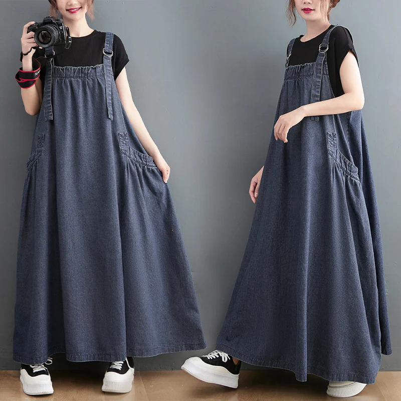 Wholesale of 2026 Spring New Style Slim Denim Camisole Long Style Loose and Slimming Denim Strap Large Swing Women's Dress