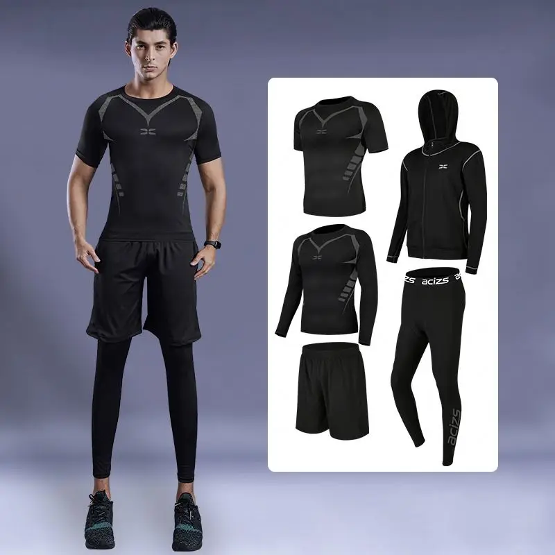 

5 piece Mens Tights Gym Sport gym set Training Sportswear Fitness Wear clothing