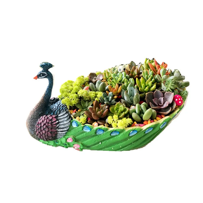 

Hand Painted Peacock Animal Shape Design Plant Planter Resin Flower Ceramic Pots, Pic show