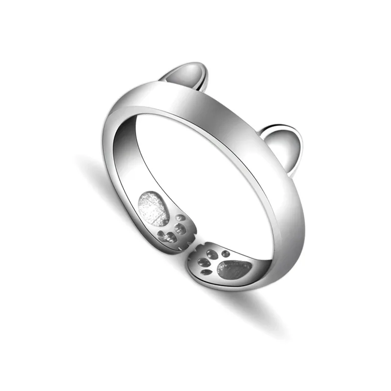 

925 Silver Cute Lucky Cat Women Finger Rings Jewelry