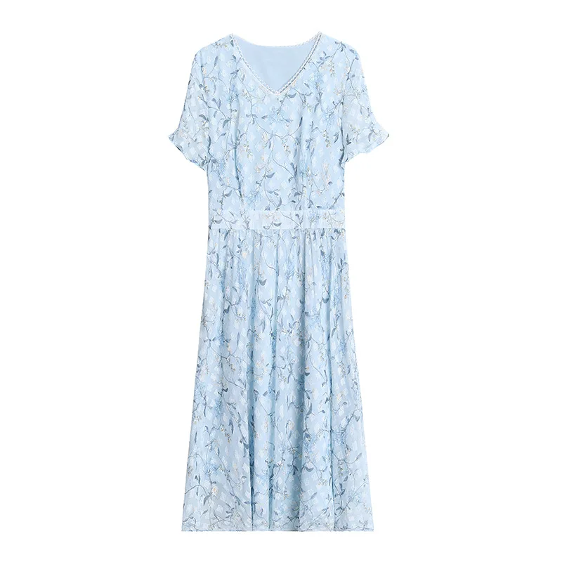 

Women's Short Sleeve V-Neck Floral Print Chiffon Dress Summer Clothes, 1 color