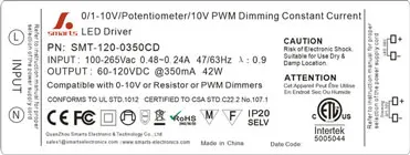 0-10V PWM Dimmable 350ma 42W constant current LED Driver