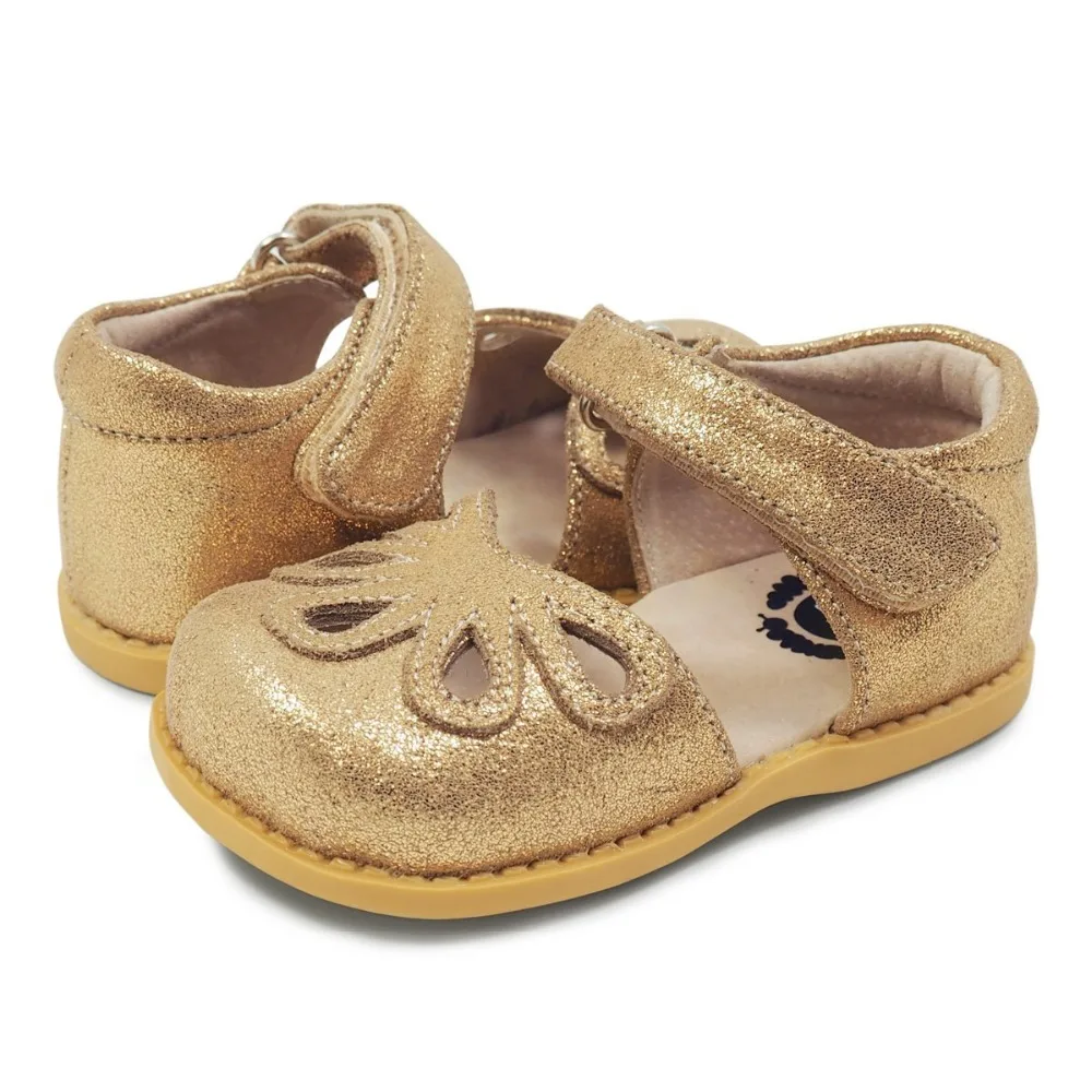 

Livie and Luca High Quality barefoot real breath leather dress casual cute petal sandal for baby toddler youth in gold silver