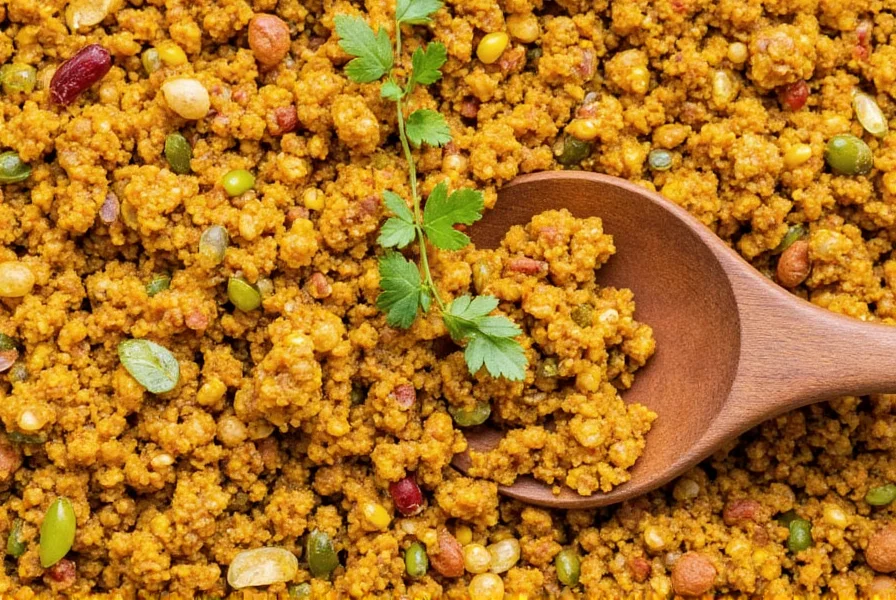 Curry powder jar on a wooden table