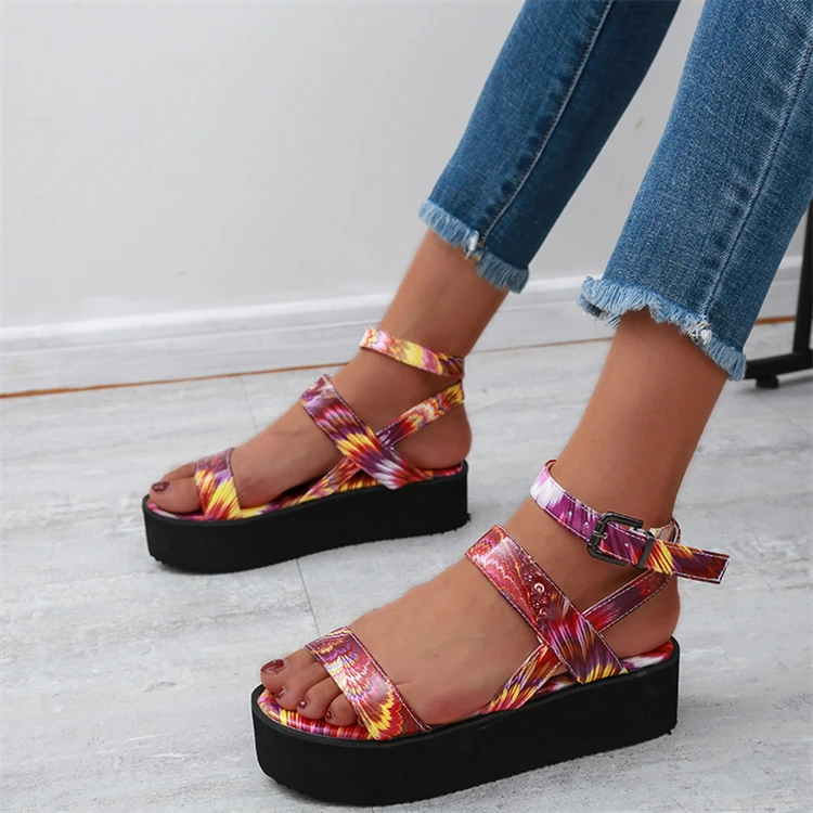 

European And American Wholesale Thick Bottom Summer Shoes Printed Fashion Women's Sandals