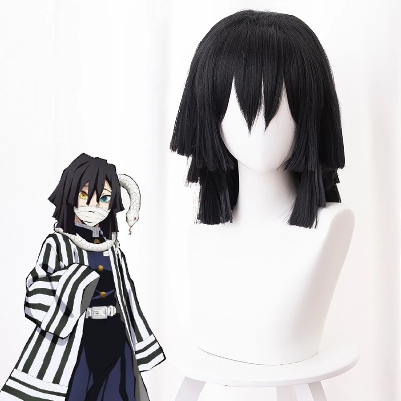 

Funtoninght men's short hair Demon Slayer cosplay wigs Kimetsu no Yaiba Iguro Obanai cosplay wigs for Halloween parties, Pic showed