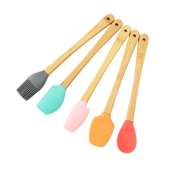 

5 pcs Mini silicone with wooden handle spatula baking set