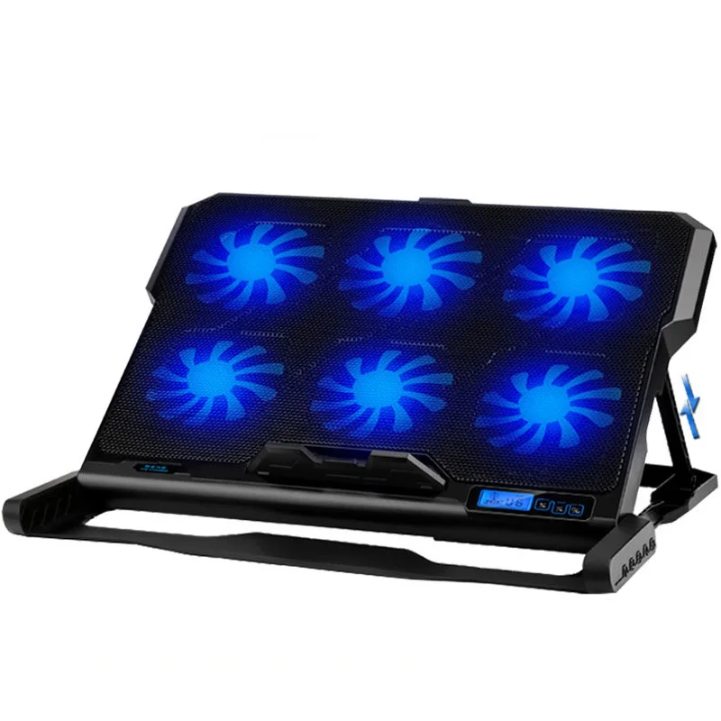 

Laptop Cooling Pad 6 Cooling Fans and Double USB Ports Laptop Cooler with Light LED Display Notebook Stand for 12-16 inch, Blue+black