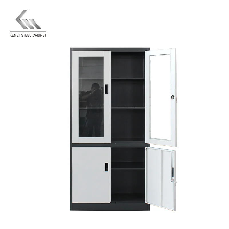
Wholesale Office Cabinet 2 Swing Glass Door Cabinet Steel Cupboard with 4 Shelves 