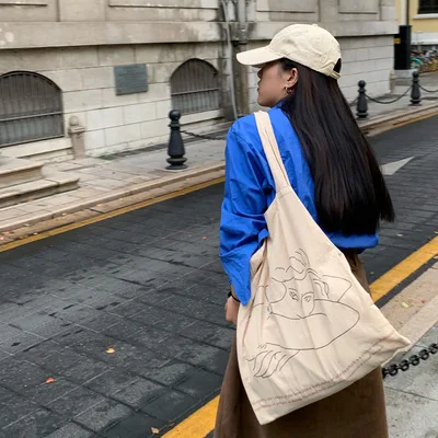 

Ins Style Canvas Cotton Reusable Beach Tote Bag for Hot Selling Easy Carry Fashion Large Capacity Shopping Handbag