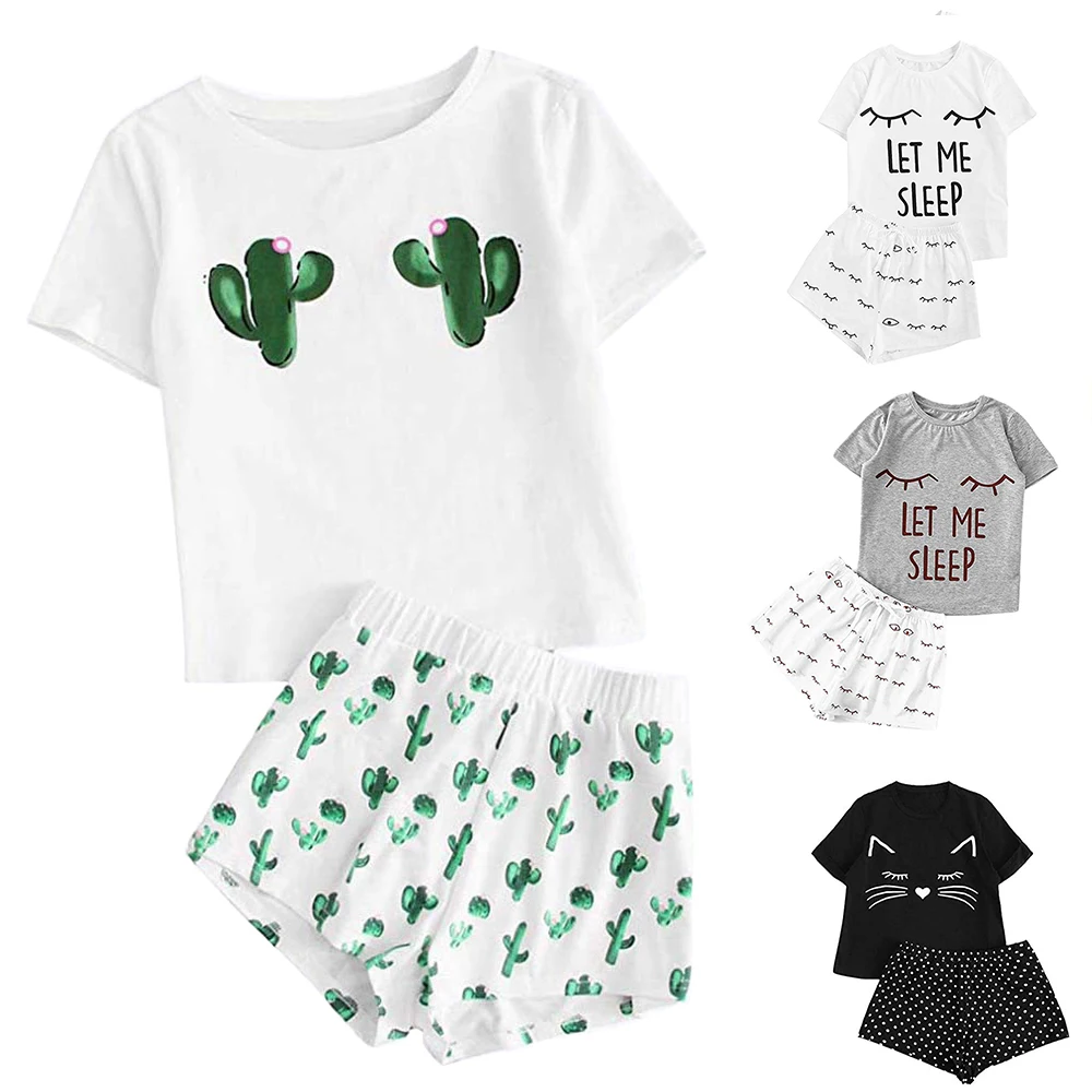 

European And American Hot Summer Cat Fashion Casual Pajamas And Home Service Suit, Shown