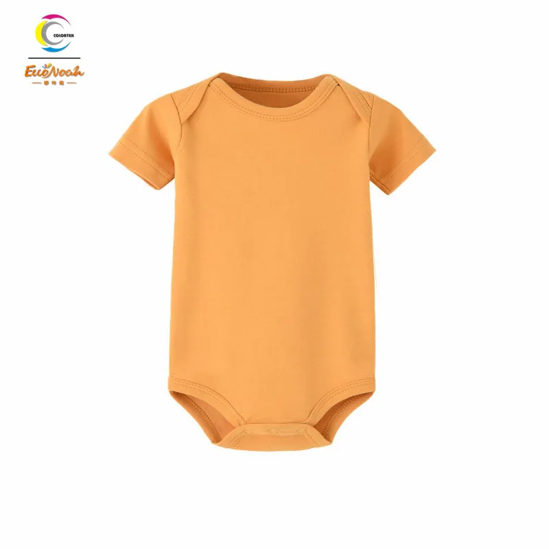 

Custom Logo Printing 0-24M Unisex Baby Short Sleeve Plain Color 40S 100% Cotton Romper Bodysuit