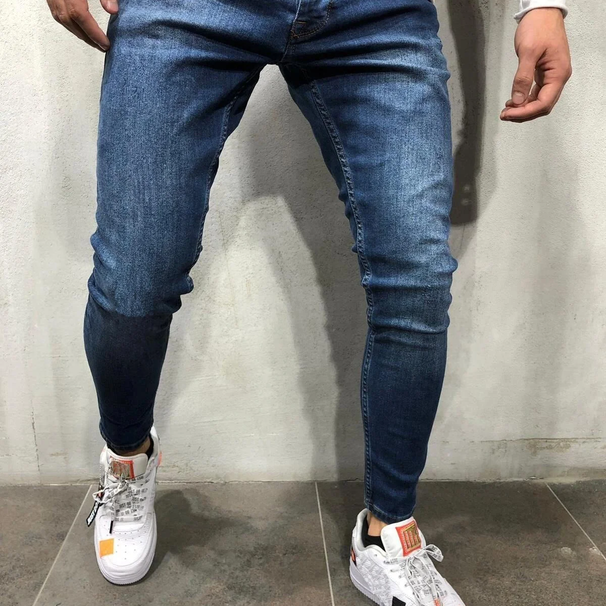 

LW S-3XL high quality good stretch causal trousers washed blue jeans skinny slim pencil pants men style brand custom, Picture