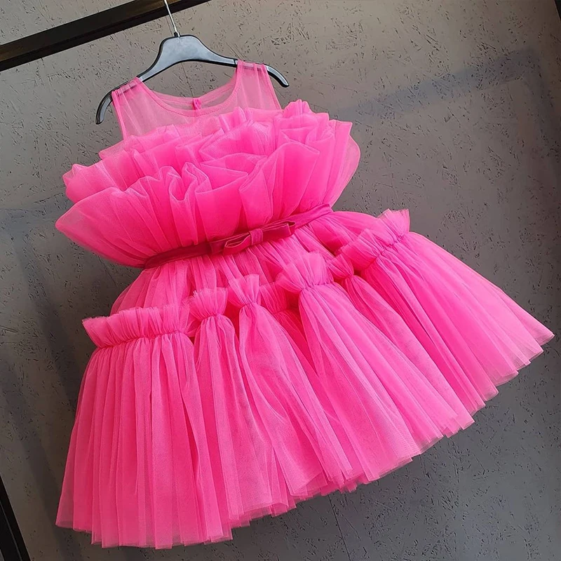 

New Blush Pink Pleated Tulle multi colors Wedding Flower Girl Dress Fashion baby Dress in stock, Customized color