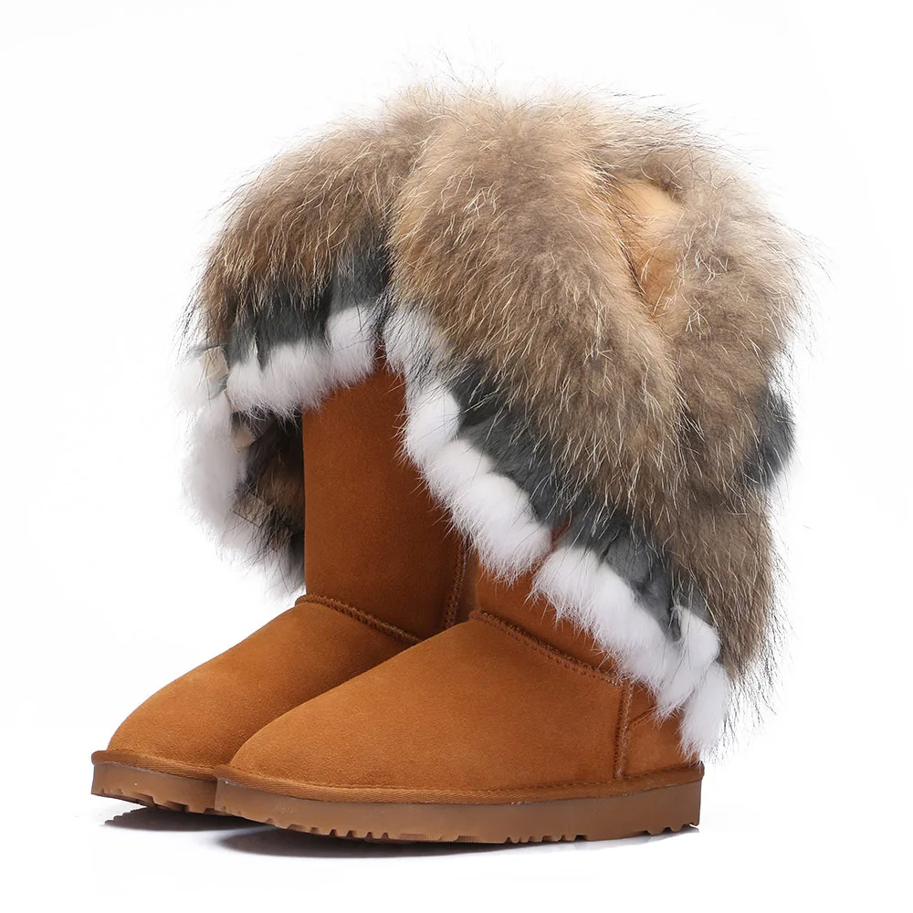 Luxury Fluffy Real Fur Trimmed Snow Boots Flat Warm Sexy Womens Shoe ...