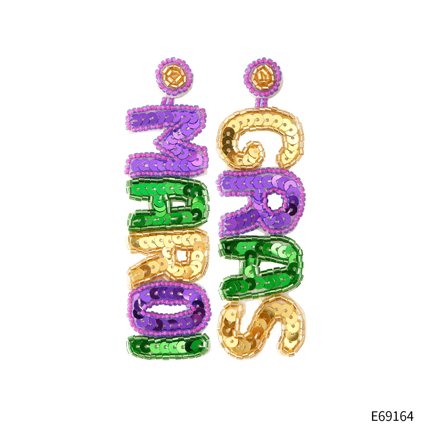 

Wholesale exaggerated personality carnival earrings bohemian sequin handmade mardi gras jewelry letter earring