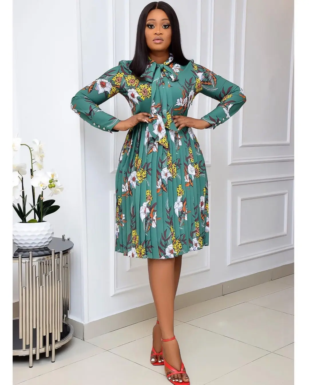 

WW-0628 African Women's Printed Long-sleeve Big Yards Dress African Print Women Long Sleeve Ladies Clothes Dresses, As your request