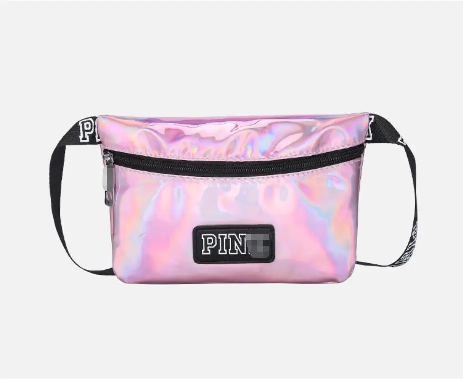 

2020 PU Laser Waist bag PINK Holographic Fanny Pack Bum Bag Travel Beach Shiny Belt bag