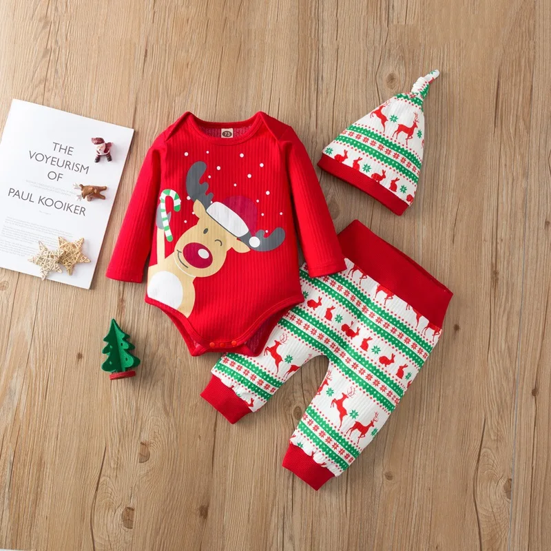 

RTS stock 2pc cute lovely deer printing baby gift romper bodysuit christmas baby clothes