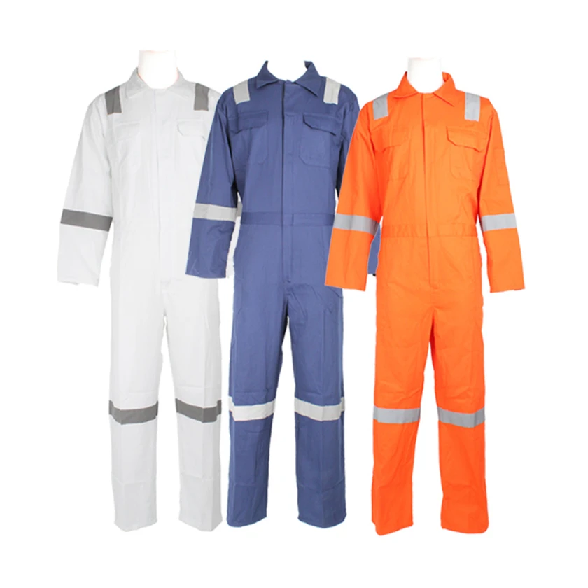 

IMPA 190541 100% Cotton Boilersuit Working Coveralls with reflective tape HOBOND 190GSM BLUE WHITE ORANGE