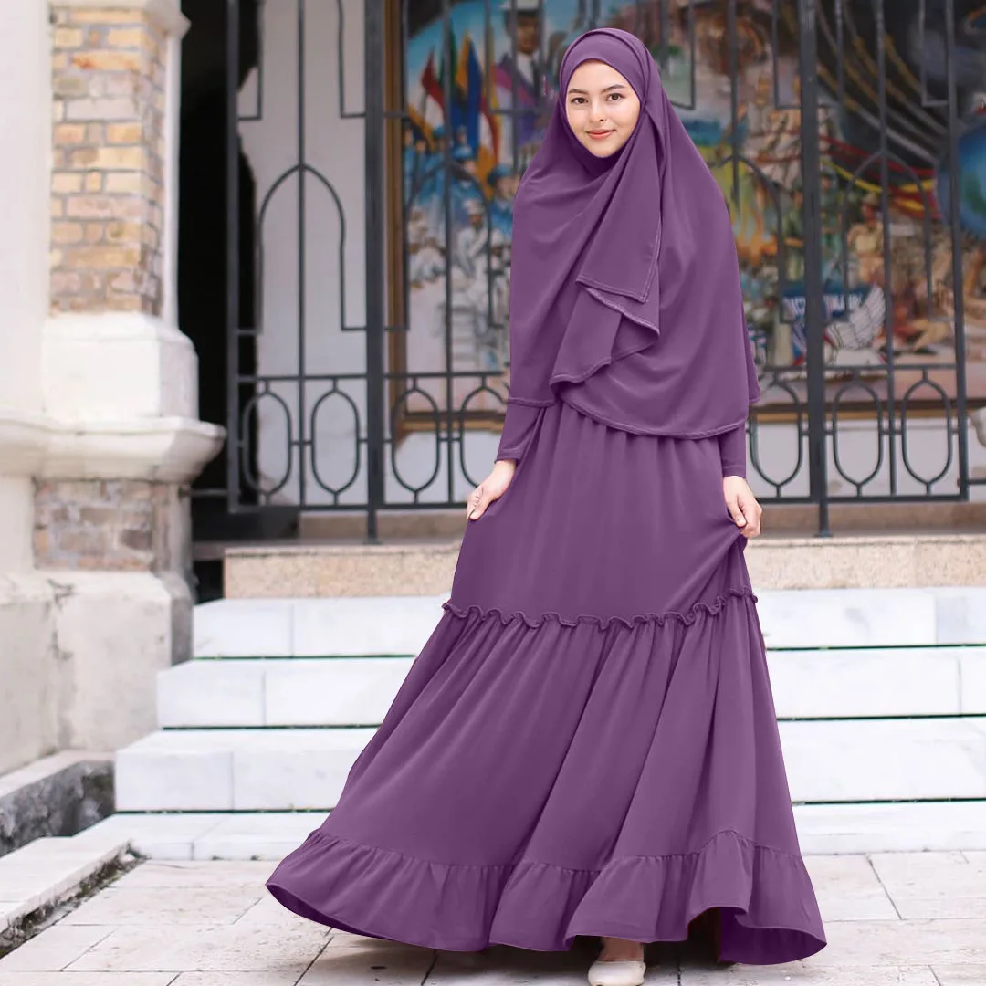 

2020 New design hijab dress muslim turkey white black blue purple jersey abaya with plus size scarf, Black, purple, green, camel, gray, pink