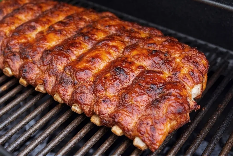 Ribs placed bone up and bone down on a smoker grill