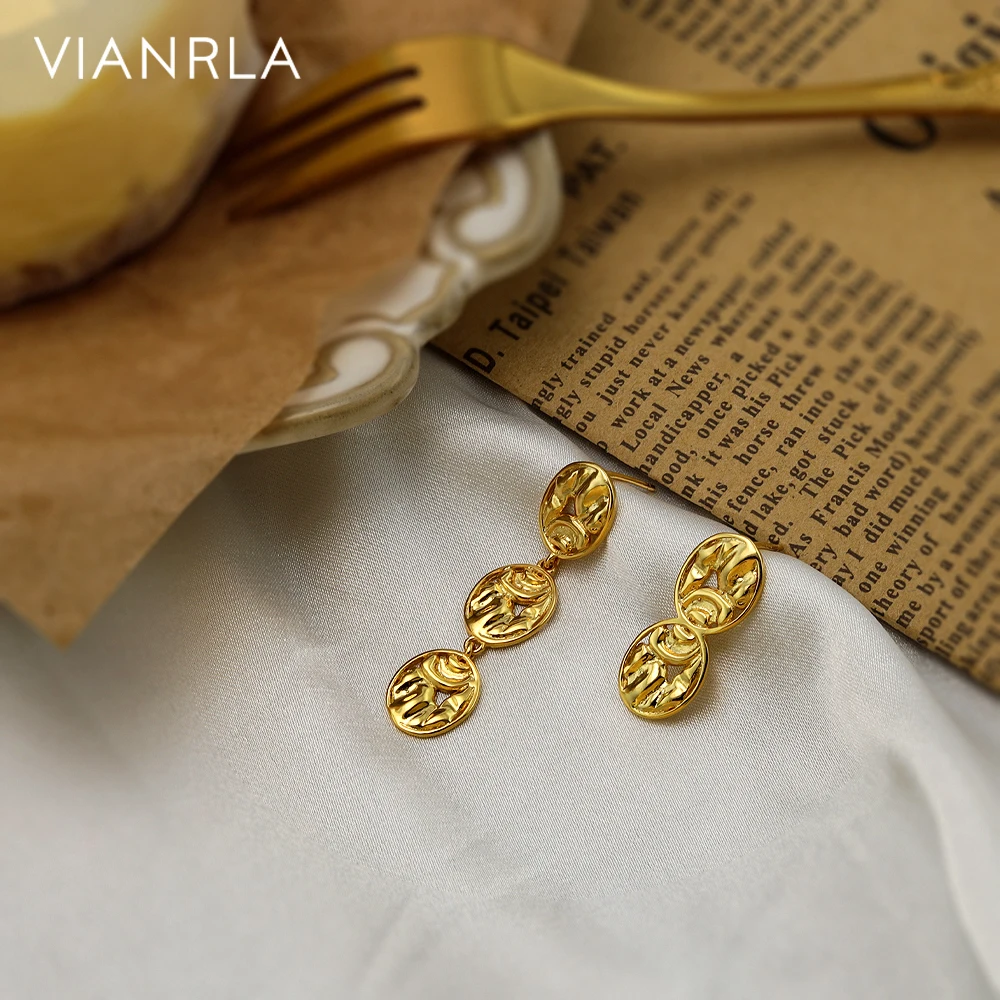 

VIANRLA 18k gold plated asymmetric earrings 925 sterling silver hammered disc earrings