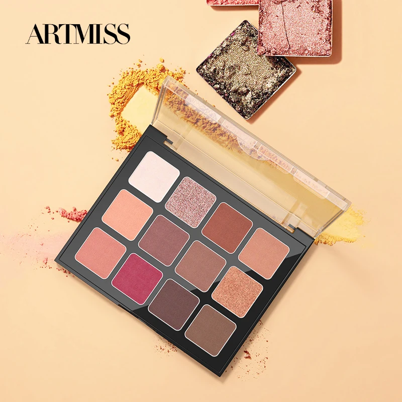 

ARTMISS 12 Colors Cosmetic Eye Shadow Palette Square Shimmer Matte Vegan Pigment Eyeshadow Palette