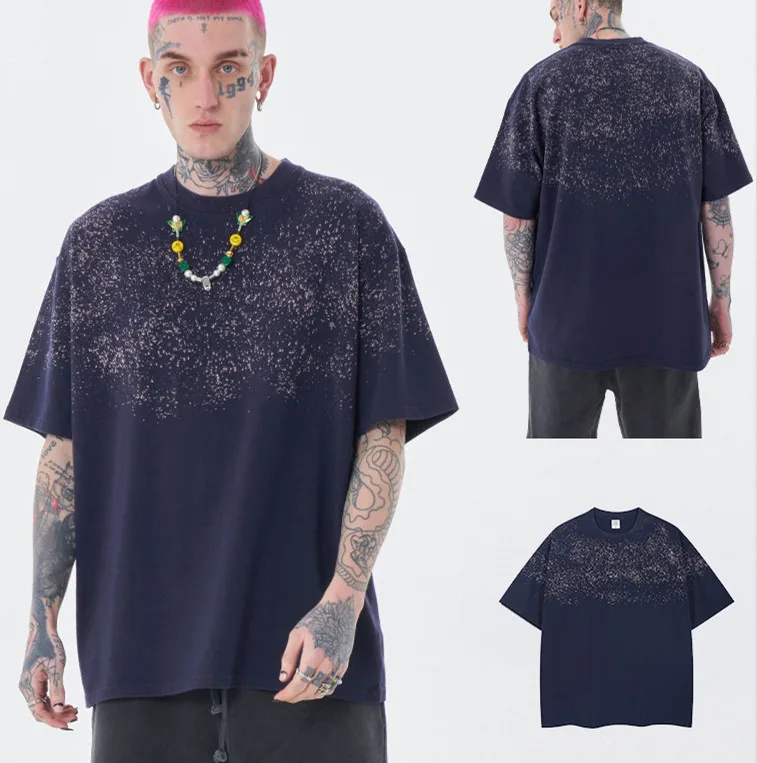 

2022 high quality heavyweight bulk oversized vintage Spray stars men's t-shirts for men 100% cotton 330g unisex acid wash tshirt