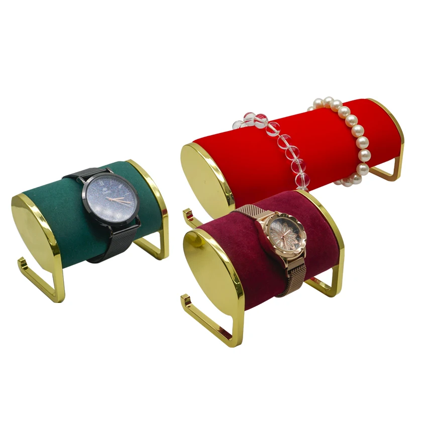 

Custom Luxury Gold Metal Bracelet Holder With Velvet Cover Bracelet Watch Displays Stands Jewelry Props Counter Display, Customized color