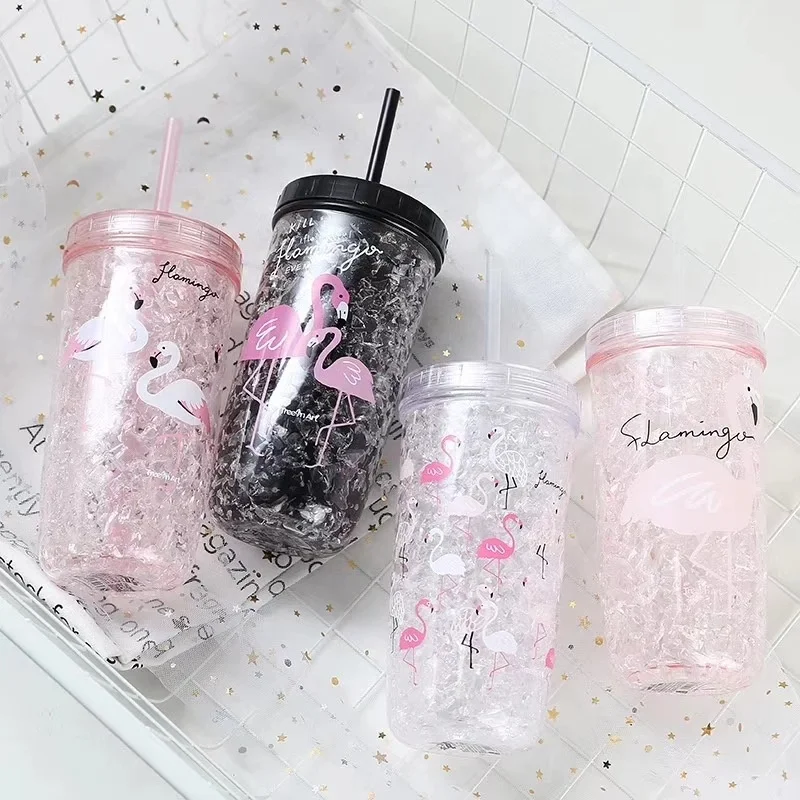 

Wholesale 450ml Water Bottle Double Layer Tumbler with straw Water Bottles For Girls Milk Tea Cup Drinkware Leakproof Bottle