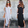 Personalized Hot Selling Wholesale Women with Pockets Dress explosions solid color printing ladies short-sleeved pullover knit c