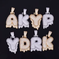 

A-Z Custom Name White gold Drip Cubic Zircon Bubble Letters Necklaces Pendant For Men Hip Hop Jewelry