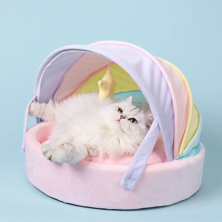 

Cozy and comfortable multi color Wholesale Semi-Closed Warm Soft Winter Pet Cat Cave Bed, White