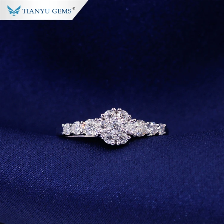 Tianyu gems gold wedding ring brilliant cut moissanite diamond plum flower design white gold finger rings