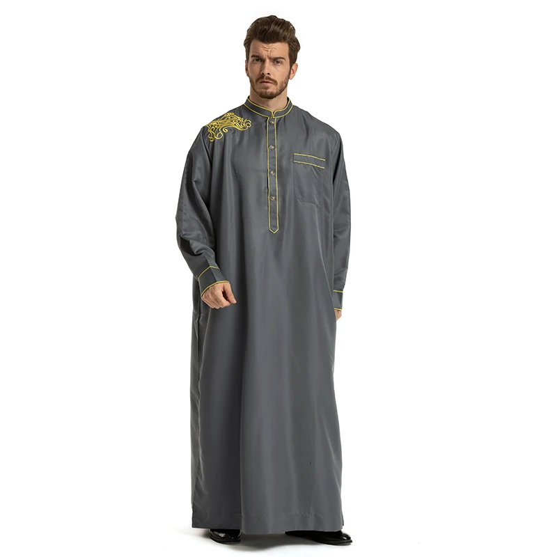 

Embroidery Button Pocket Men's Abaya Islam Loose Dubai Fashion Muslim Clothing