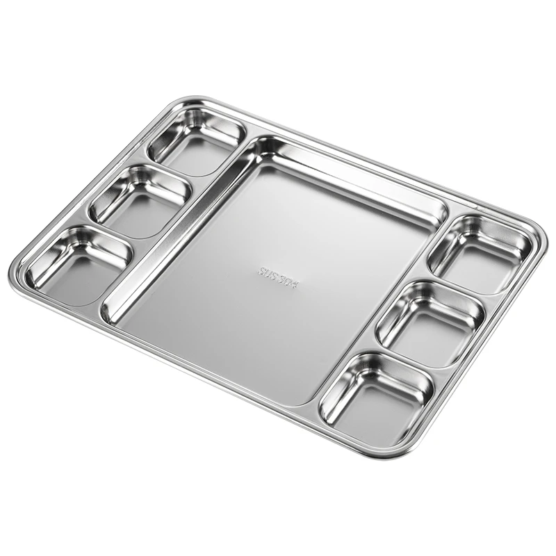 

Hot Selling Stainless Steel 304 Golden Silver Lunch canteen Korean Divided Fast Food Tray Dish Dinnerware