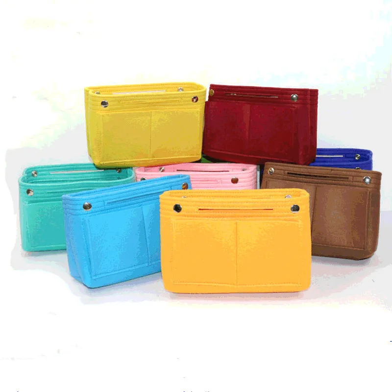 

Felt Cloth Insert Storage Bag Multi-pockets Fits in handbag Cosmetic Toiletry Bags for Travel Organizer Makeup Storage Organizer