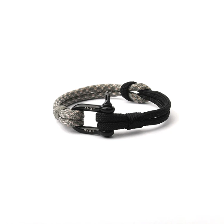 

New Fashion two-color paracord bracelet jewelry with stainless steel shackle for men women menstyle