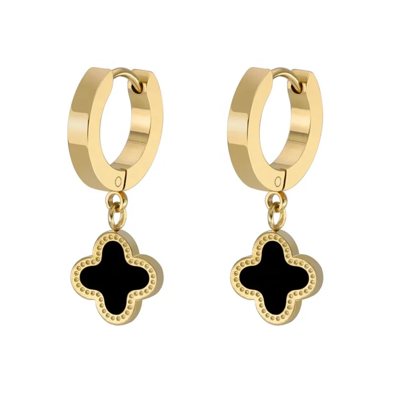 

HYH lucky four clover stainless steel gold hoops earrings, Optional