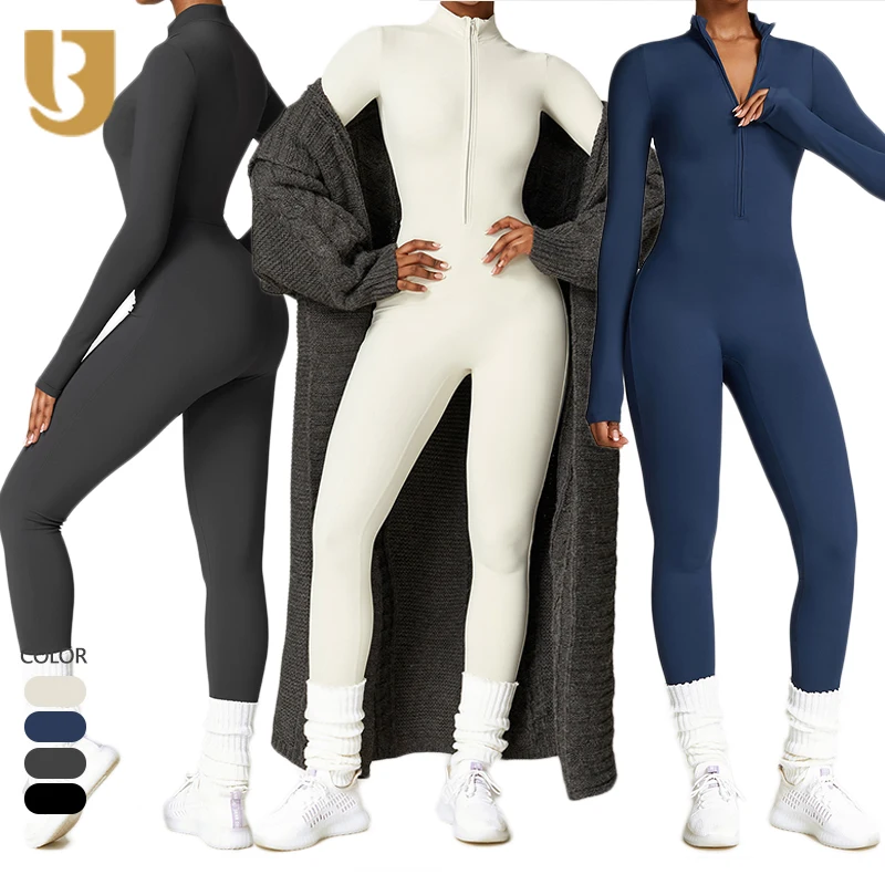 

Custom Tracksuit Workout Wear Fitness Sports Bodysuit Long Sleeve One Piece Fleece Warm Jumpsuits Women Yoga Jumpsuit