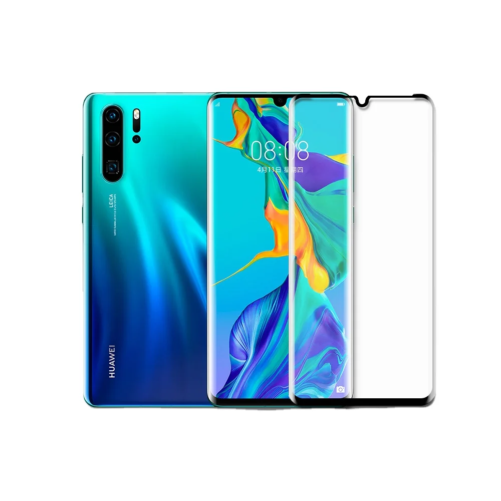 

3D hot bending curved edge (side) glue 9H full cover tempered glass for Huawei P30 PRO, Black white