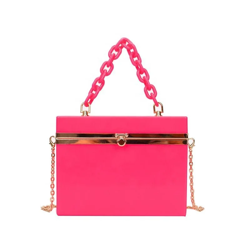 

2021 Fashion Jelly Color PVC Handbags Cross Acrylc Chain Shoulder Lady Beach Hand Bag Women Mini Cosmetic Purse
