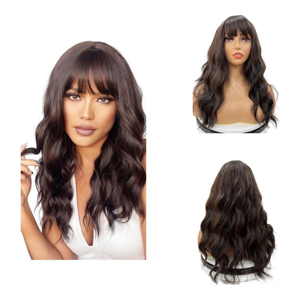 

Wholesale Cheap High Quality Black Brown Color Wigs Heat Resistant Natural Looking Body Wave Synthetic Hair Wig