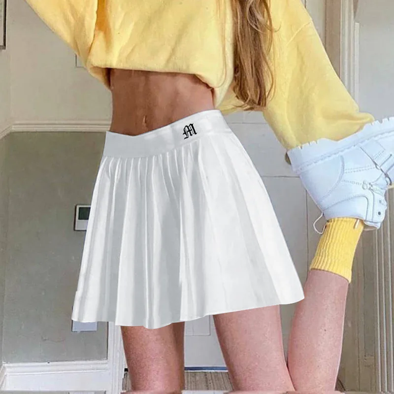 

White Pleated Skirt Short Women Elastic Waist Mini Dress Sexy Summer Embroidery Mini Tennis Skirts New Clothing