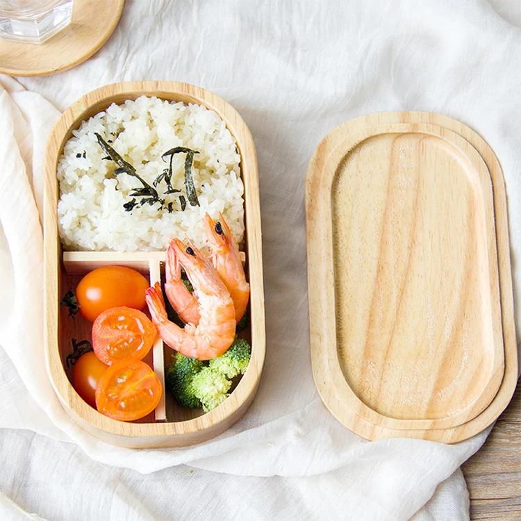 

Natural Bamboo Wood Dividable Reusable Bamboo Wood Lunch Box with Bamboo Lid Custom