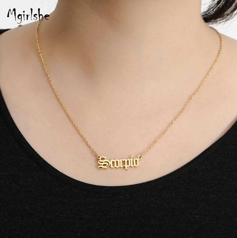 

Mgirlshe Old English Zodiac Necklace for Women, Horoscope Birth Star Sign Letter Astrology Constellation Necklace Birthday Gift